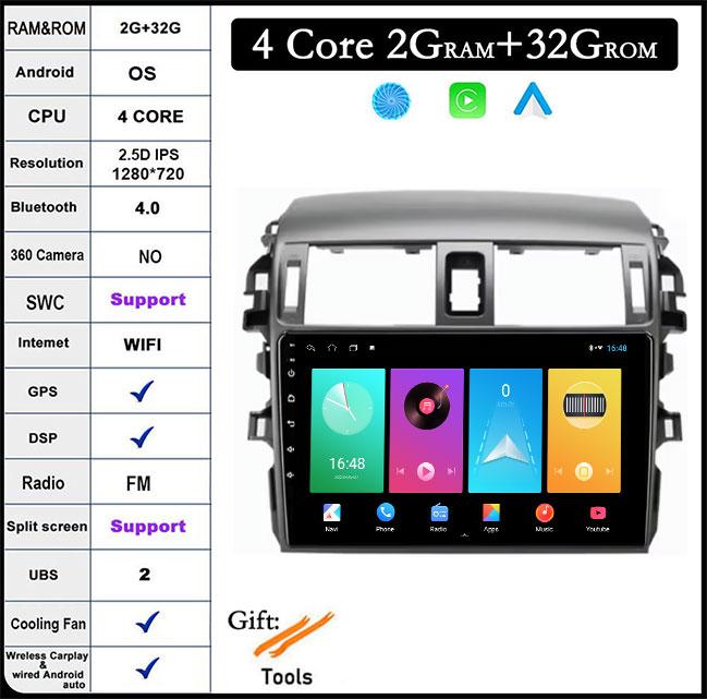 

9-дюймовый Android 14 для Toyota Corolla 10 E140 E150 2006-2013 Автомобильный Радио Мультимедиа Видео Плеер Навигация GPS IPS Сенсорный Экран