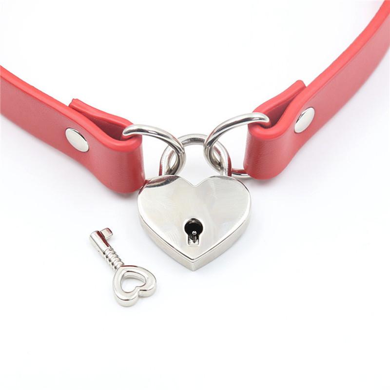 High Quality Role Play Metal Heart Lock Bondage Choker Collar For Women Girls Necklace Metal Leather Goth Anime Cosplay Gift