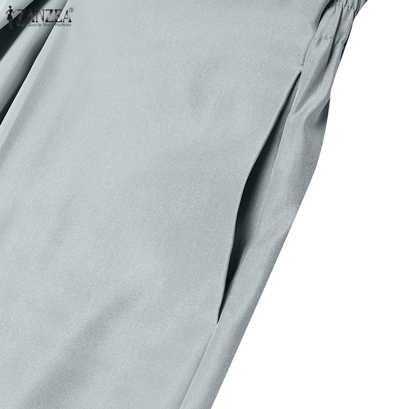 ZANZEA Women Casual Turn Down Collar Summer Sleeveless Wide Leg Jumpsuits