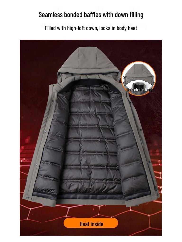 Men's 2025 Winter Removable Liner Down Jacket: Thick Warm White Duck Down Business Casual Coat