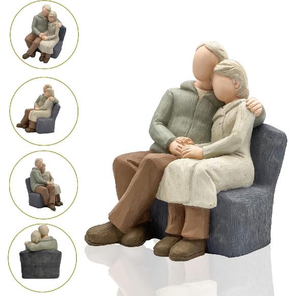 Couple Anniversary Sculpted Hand-Painted Figure Gifts Husband and Wife Wedding Figurine Gift, Happy 10th - 80th Anniversary Statue for Him and Her