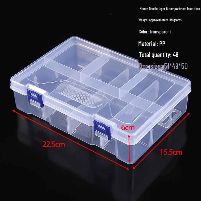 Transparent Storage Box for Electronics, Jewelry, Tools, Plastic Parts, and Fishing Tackle with Large Fixed Grids