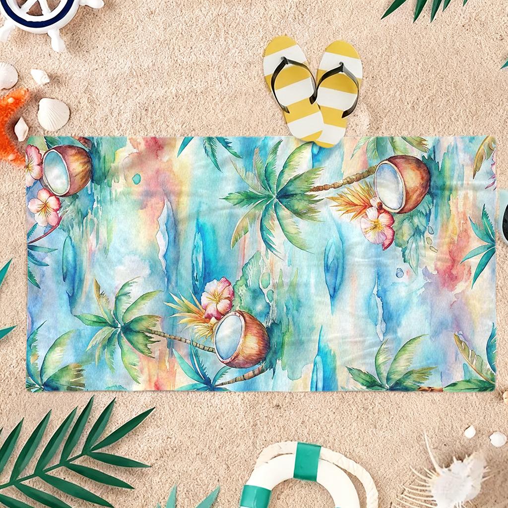 1pc Coconuts&Coconut Trees by the Sea Beach Towel Super Absorbent Suitable for Beach Vacation Pool Summer Gift for Friends