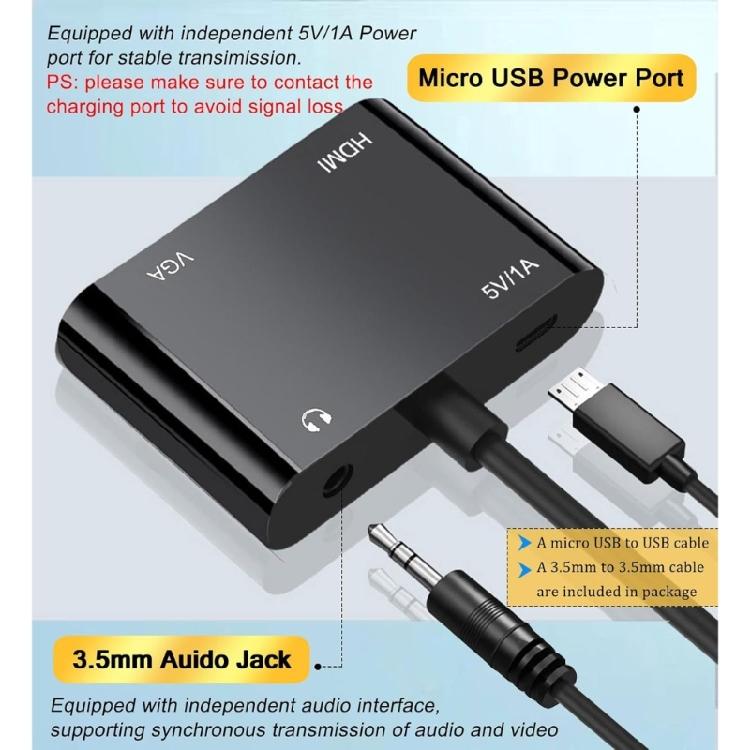 Portable VGA Adapter Converter for High Definition 3.5mm Video Audios Port 1080P Plug and Play Design