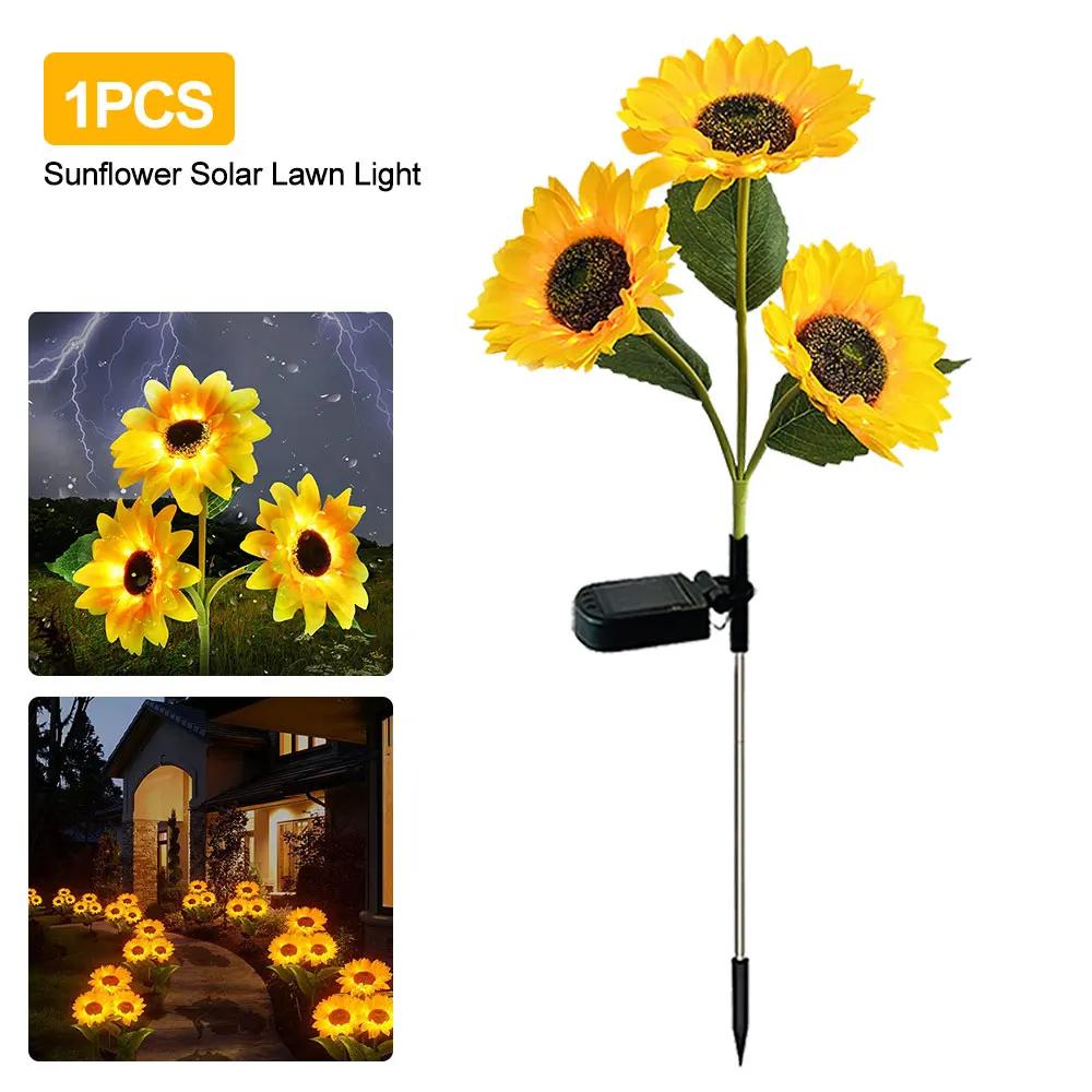 

3 головки солнечного подсолнуха водонепроницаемый солнечный газонный светильник уличный сад огород украшение патио для загородного дома