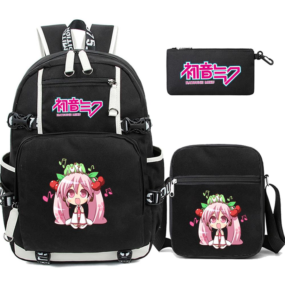 

3 шт./набір Мультяшний рюкзак з принтом Хатсуне Міку Великої місткості Сумка для книг Шкільна сумка для учнів Хлопчика Дівчинки Зовнішня сумка для ноутбука Великої місткості Водонепроникна Дорожня сумка