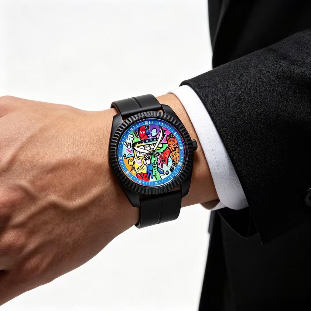 Graffiti Art Dial Men's Watch Hip Hop Street Style Quartz Movement Available