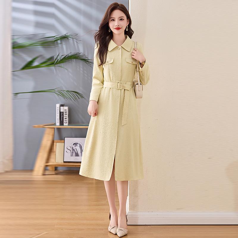

2025 Spring Women s Slimming Long Sleeve Lapel Dress with Belt NY2553 Large (55-60 kg) жёлтый