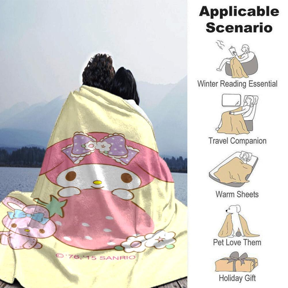 1pc My Melody Strawberry blanket Lightweight Flannel Throw for Sofa Bed Travel Camping Livingroom Office Couch Chair