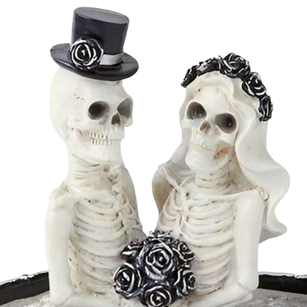 Halloween Skeleton Couple Resin Ornament Gothic Skull Couple Home Decor Spooky Atmosphere Props