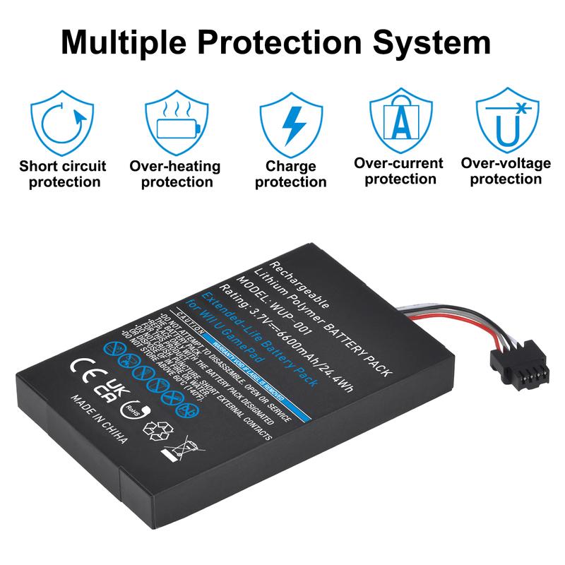 6600mAh Wii U Gamepad Battery Replacement Rechargeable Battery Pack for Nintendo Wii U Controller WUP-010 WUP-012