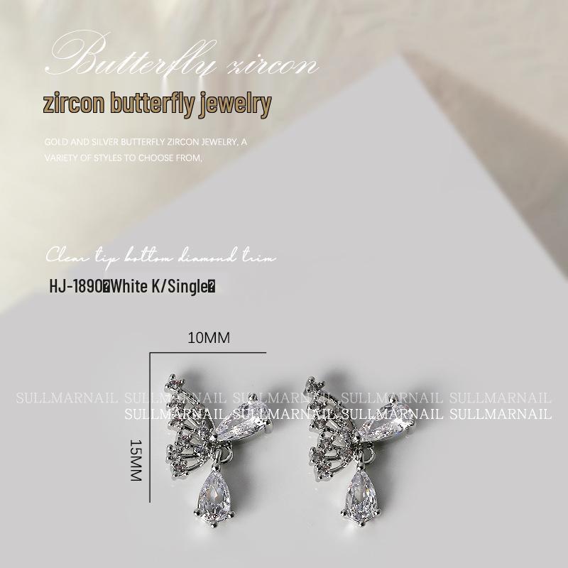 Butterfly Zircon Nail Art Jewelry: Pearl, Ribbon, Gold & Silver Pendant