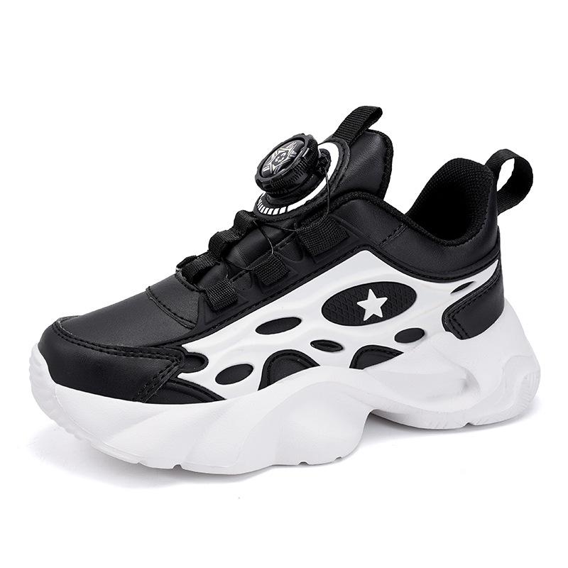 8866 students children's rotating buckle running shoes low-top leather mesh sports shoes boys middle school children elementary school running shoes