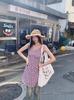 Holiday Style Purple V-neck Sleeveless Vest Dress Women's Summer French Floral Dress Waist A-word Short Skirt