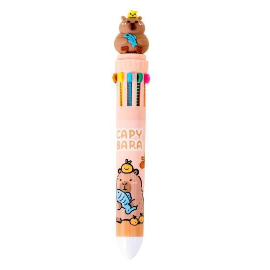 

Multicolor 10-in-1 Ballpoint Pen, Cute Capybara Ballpoint Pen, Push-Type Writing Pen, Ten Colors in One Retractable Pen for Office School Stationery D