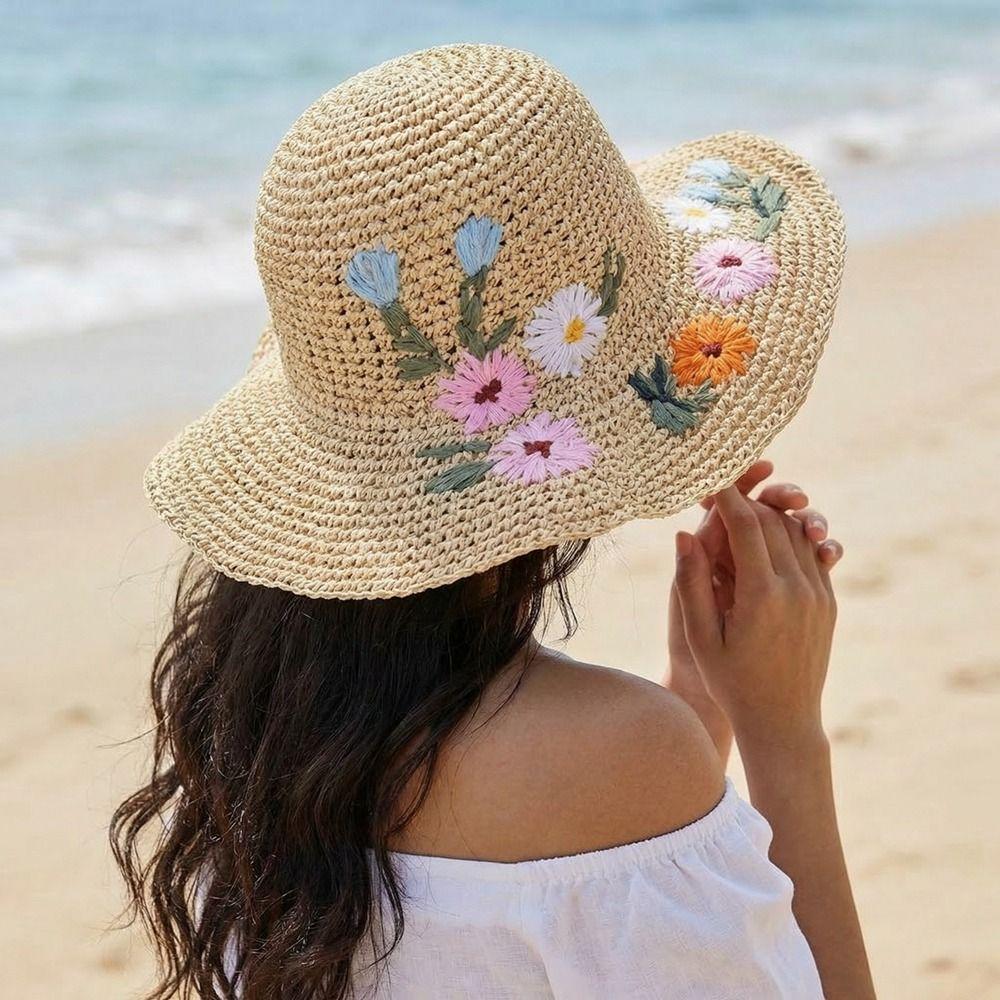 Colorful Weave Hat Boho Women's Sun Hats Sweet Flower Straw Hat  Party