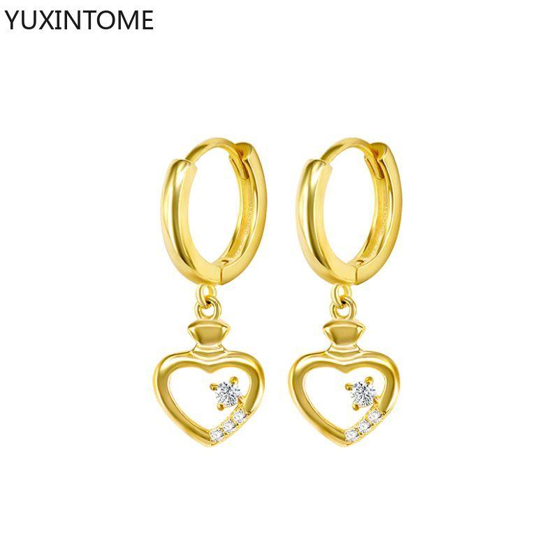 925 Silver Ear Needle Exquisite Heart Pendant Hoop Earrings Fashion Geometric Zircon Stud Earrings Women's Fine Jewelry