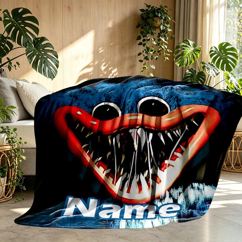 Custom Name Personalized Huggy Wuggy Print Blanket, Home Decor, Bedroom, Sofa, Camping, Couch, Gifts for Birthday Christmas