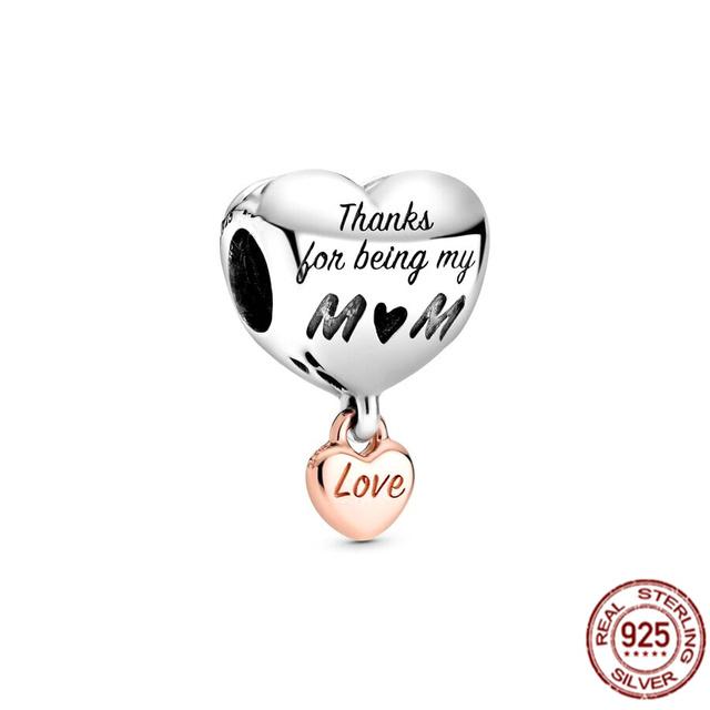 Auténtica Plata de Ley 925 Te Amo Mamá Corazón Abalorio Apto Pulsera Brazalete Dulce Moda Joyería Fina Regalo Para Mujeres