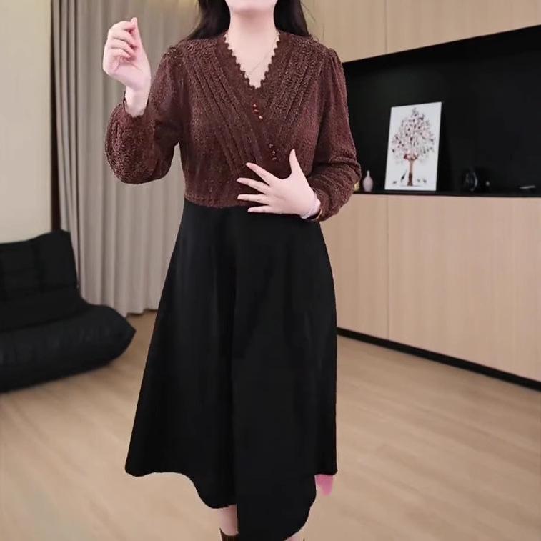 Spring Korean Plush Loose Plus Size Influencer Dress for Middle-Aged Women