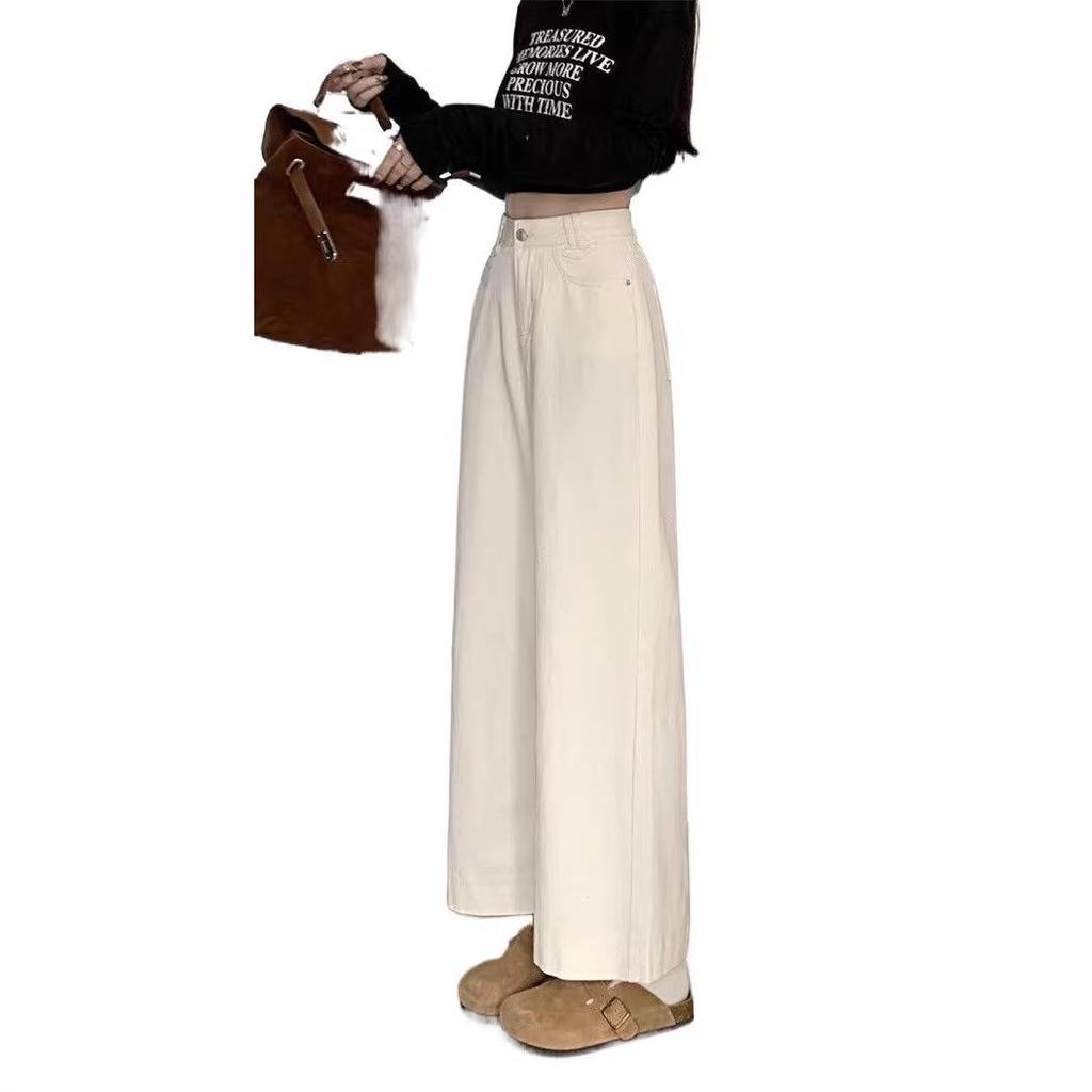Women's Petite High-Waisted Cropped White Wide-Leg Jeans - Versatile, Slimming, Casual Summer Pants