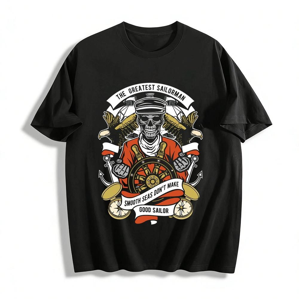 

Vintage Skull Captain Print T-shirt Nautical Style Trendy Casual Tee Pure cotton T-shirt XXS