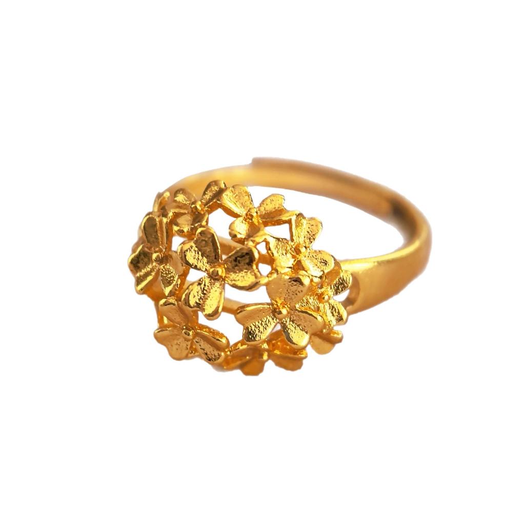 Retro Hydrangea Open Ring for Women - Gold Plated Brass, Chinese Style Floral Jewelry