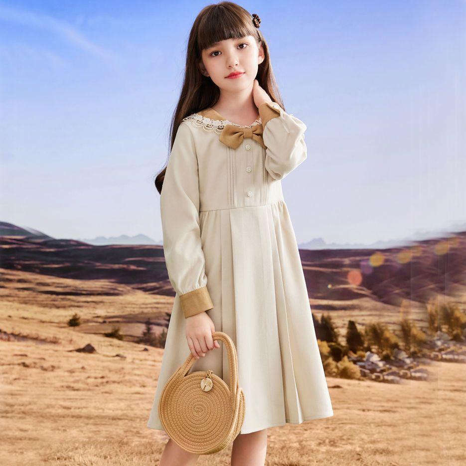Sweet Beige Dress for Girls, Fashionable Princess Dress for Children  Spring and Autumn