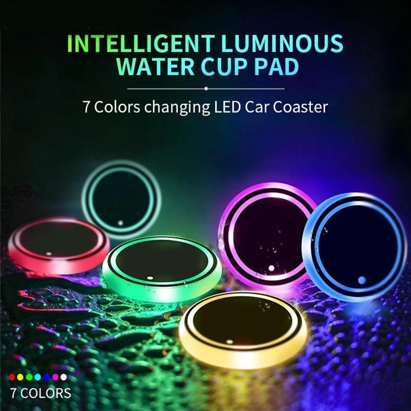 Rkwzn3 2Pcs Car Luminous Coasters Water Cup Mat Holder Car-Styling For Skoda Octavia 2 3 A5 A7 A8 Fabia Karoq Superb Rapid Kamiq Scala