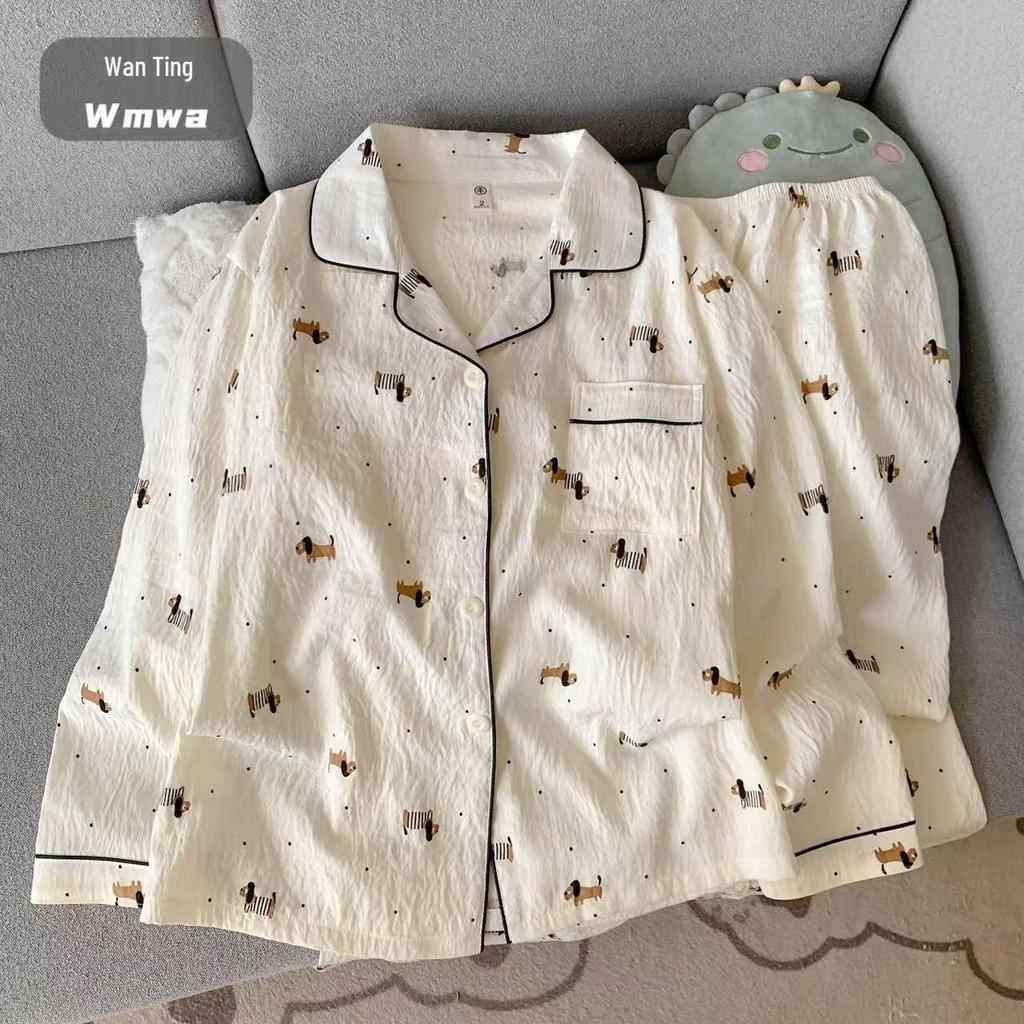 Cloud Cotton Women's Autumn Pajama Set: Long Sleeve, Long Pants, Cute & Casual Homewear, Wearable Outdoors