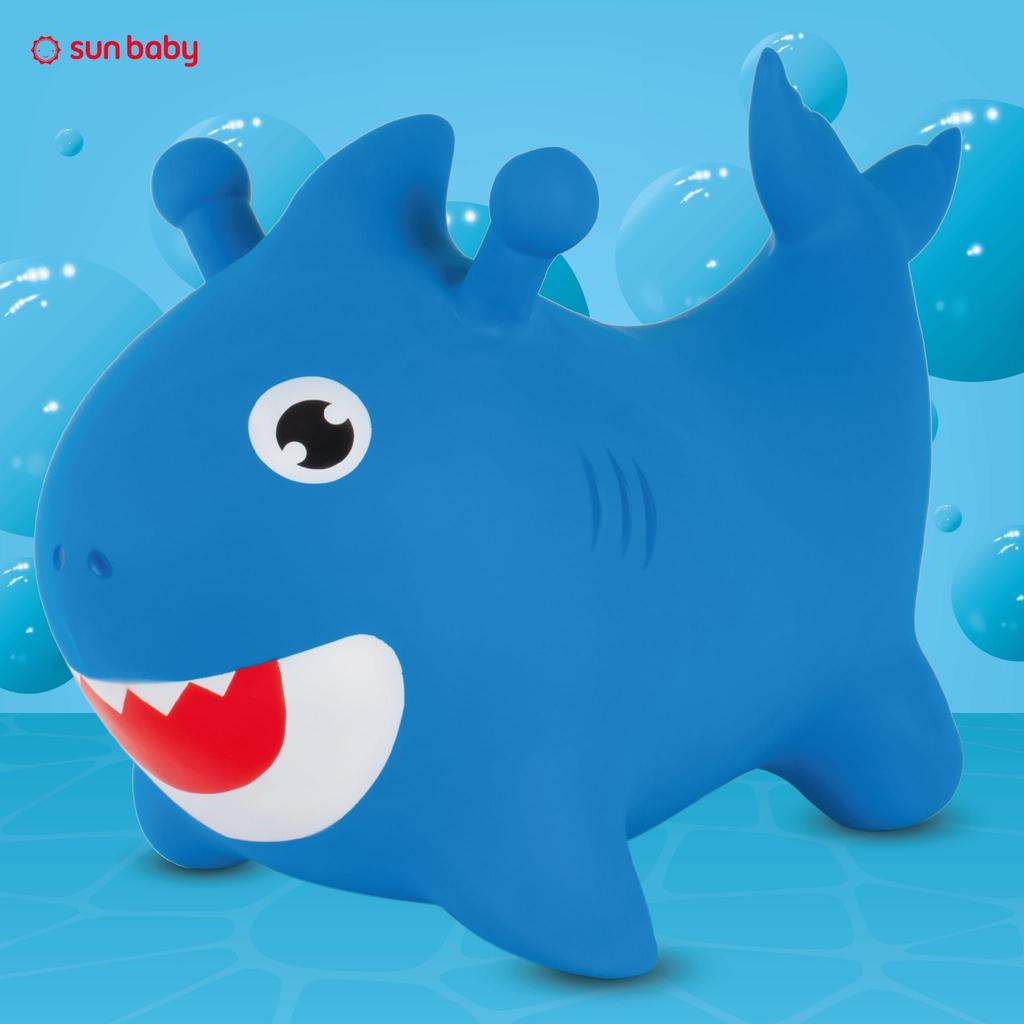Velký gumový skákací míč pro děti Žralok Baby Shark Modrý Na skákání S pumpičkou, Hračka na skákání