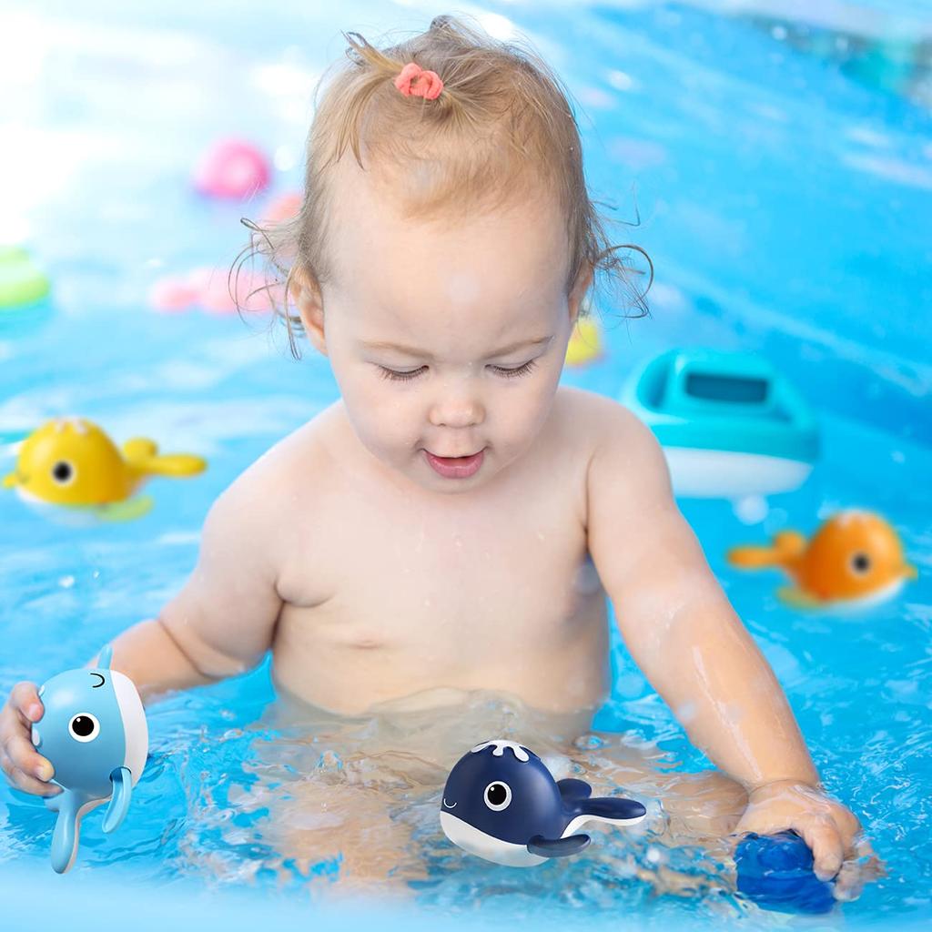 Magnet Baby Bath Fishing Toys Wind-up Swimming Whales Bathtub Toy Fishing Game Water Tub Toys Set with Fishing Pole Net for Kids