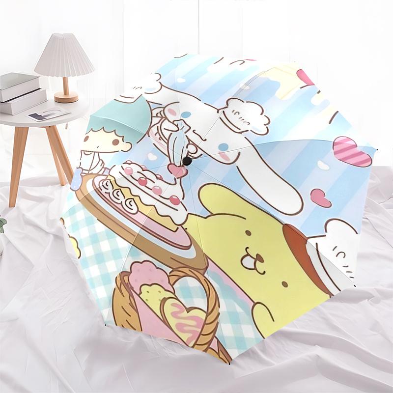 1pc Sanrio Characters Automatic Opening Umbrella with Heart-Shaped Print - Portable Folding Design, Iron Frame Outdoor Umbrella for Festivals, Travel,