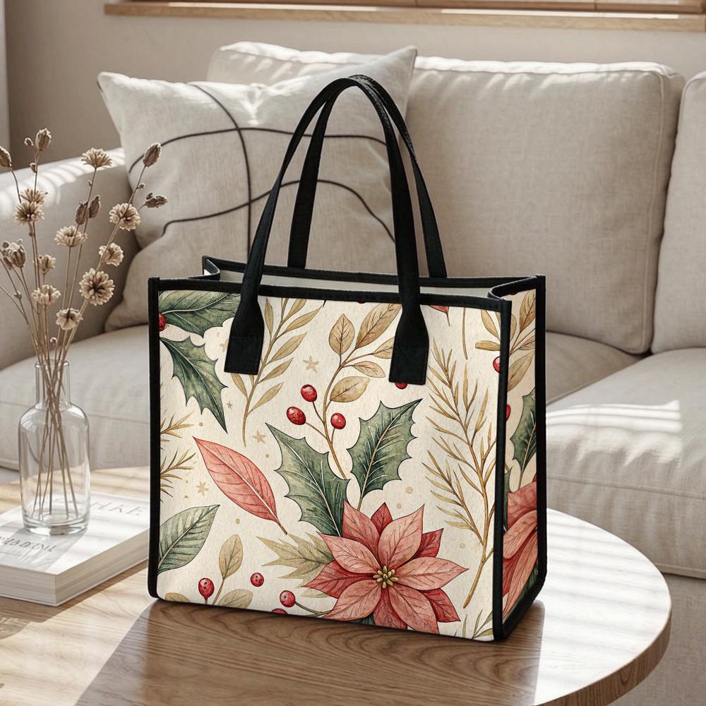 Christmas Winter Leaves Pattern Tote Bag Casual Daily Use Handbag