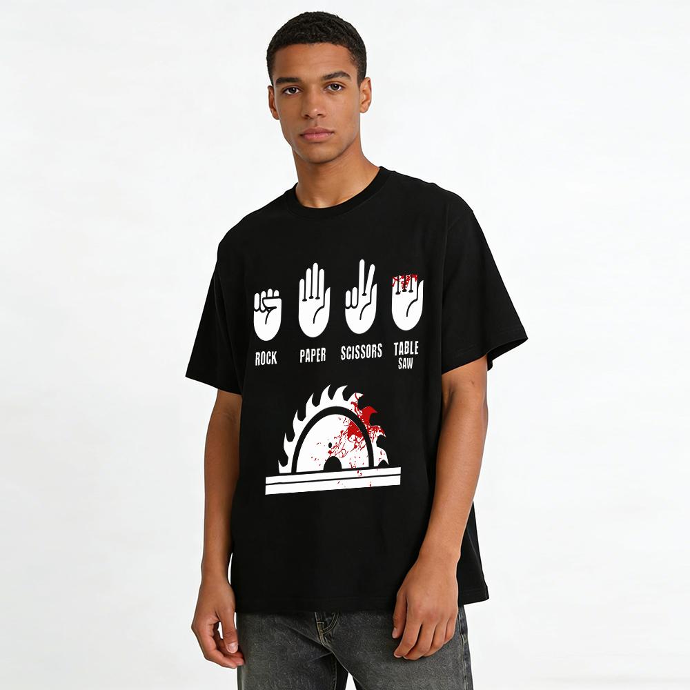 Horror Rock Paper Scissors Saw Print Casual Short Sleeve T-Shirt Pure cotton T-shirt
