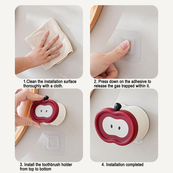 Adhesive Toothbrush Holder Wall Mounted Organizer Holds 2 Toothbrushes Fruit Design Toothbrush Hanger Keeps Toothbrush Dry Fresh for