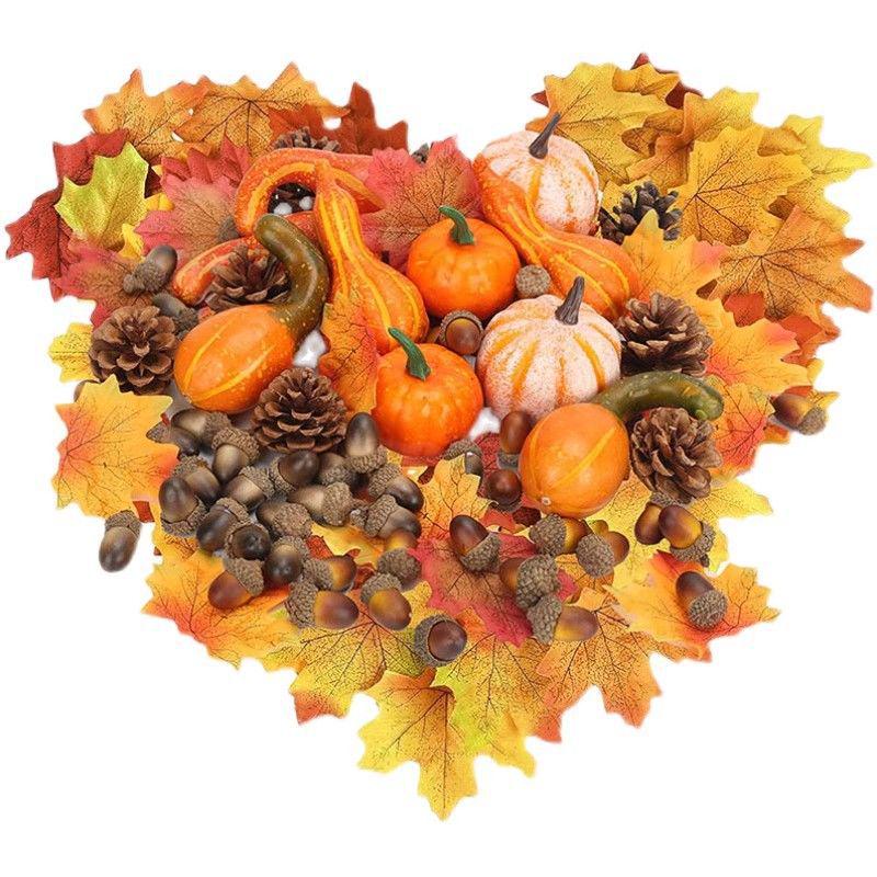 Fake Pumpkin & Maple Leaf Set for Halloween Decor and Photography