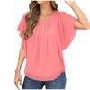 Summer Loose Short Sleeve Casual Chiffon Blouse Women Fashion Tops Solid Color Pleated Simple Elegant Office O Neck Shirts Ladies Clothes