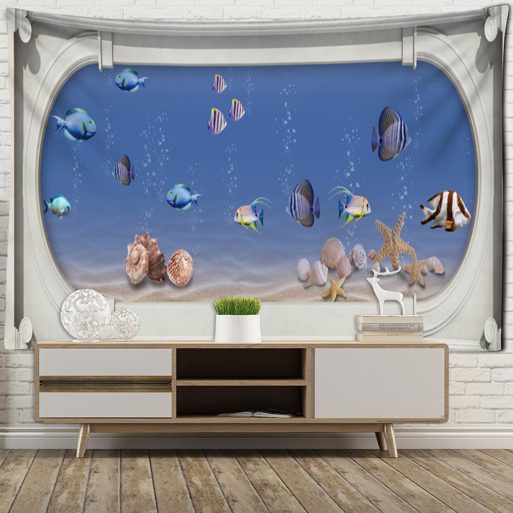 Seafloor World Window Frame Painting Tapestry Wall Hanging Psychedelic Nature Bohemian Living Room Study Home Decor