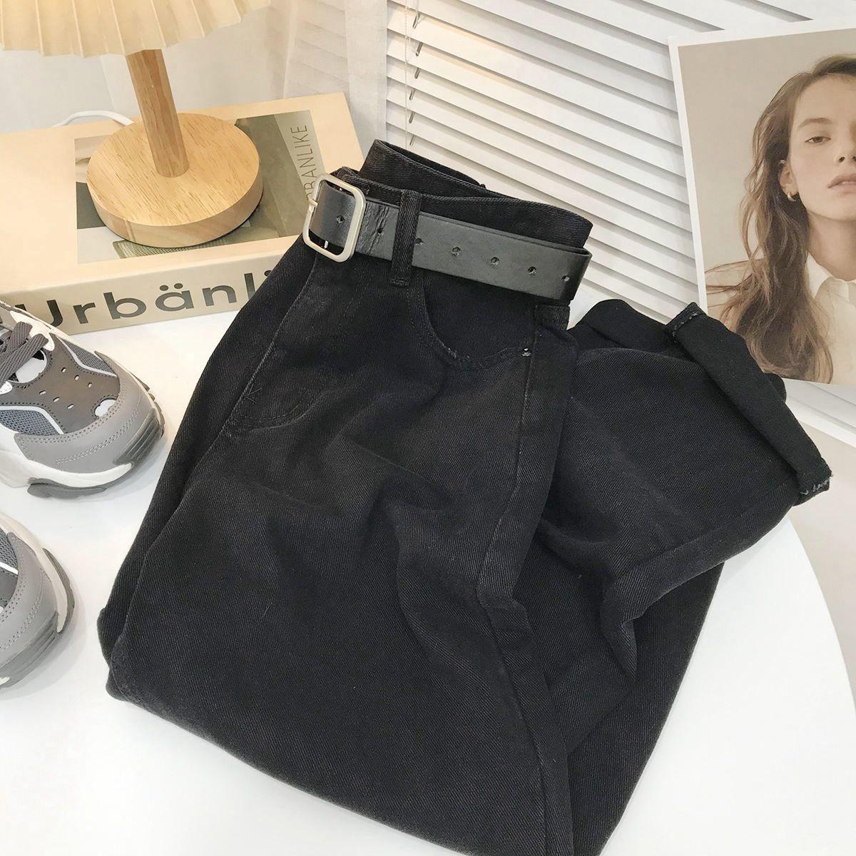 

Женские джинсы с высокой талией в стиле ретро — осень 2021 г., корейский стиль, свободный облегающий крой, брюки-шаровары цвета моркови с девятью точками S