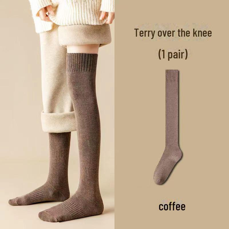 Damen Dicke Warme Kniehohe Frotteesocken - Einfarbig, Schweißabsorbierend, College-Stil