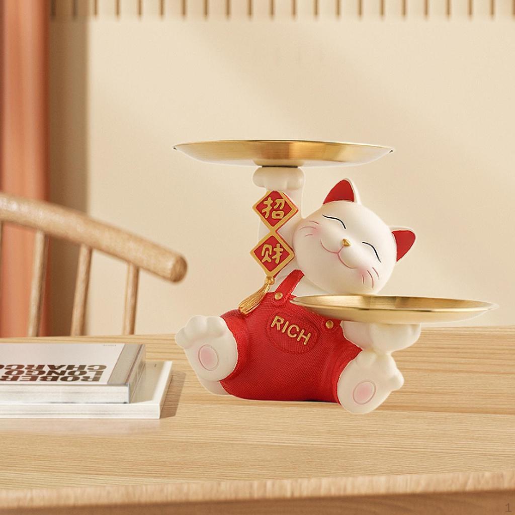 Cat Statue Desktop Organizer Craft Creative Sundries Container Modern Sculpture Storage Tray for