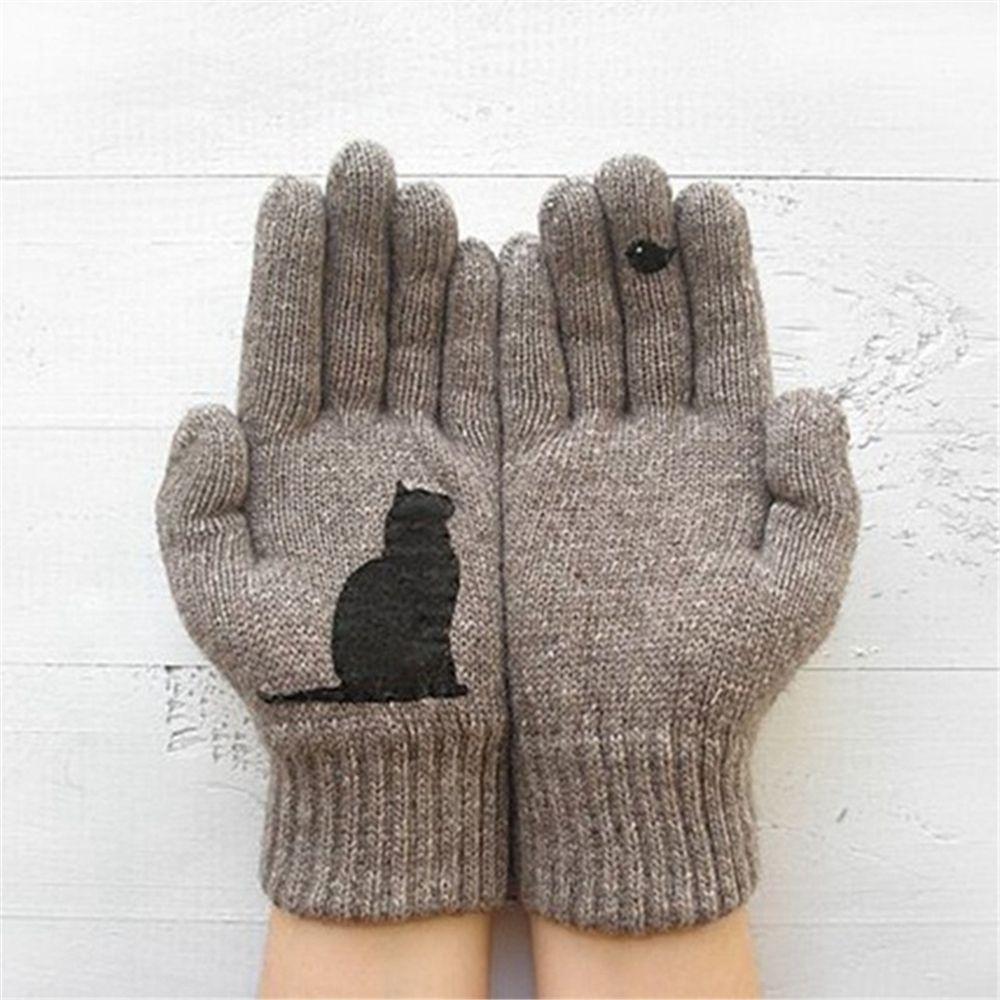 Mode Weiche Dicke Warme Fäustlinge Vollfingerhandschuhe Niedliche Katze Strickhandschuhe