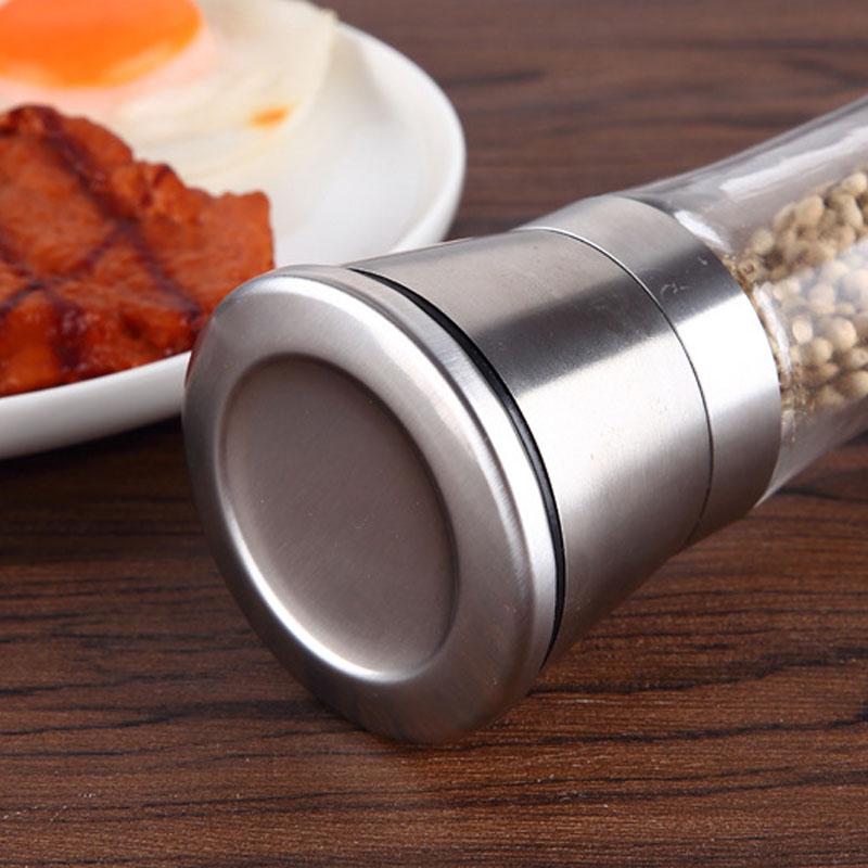 Stainless Steel Salt Pepper Grinder with Lid Ceramic Blades Glass Body Spice Salt Shaker Adjustable Coarseness Pepper Salt Mill