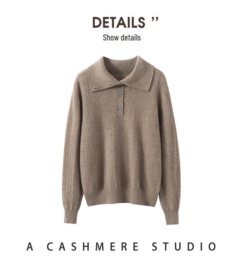 Kang Sai Ni Women's 100% Cashmere Lapel Sweater - Stylish, Simple Inner Knitwear