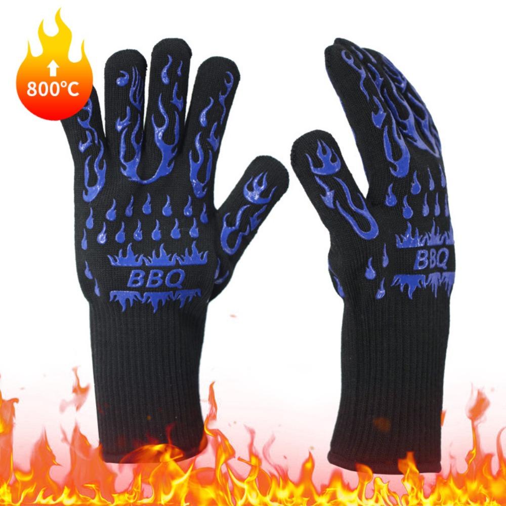 Hitzebeständige und hitzebeständige Grillhandschuhe mit fünf Fingern, wärmeisolierend, mikrowellengeeignet, mit Silikonbeschichtung.