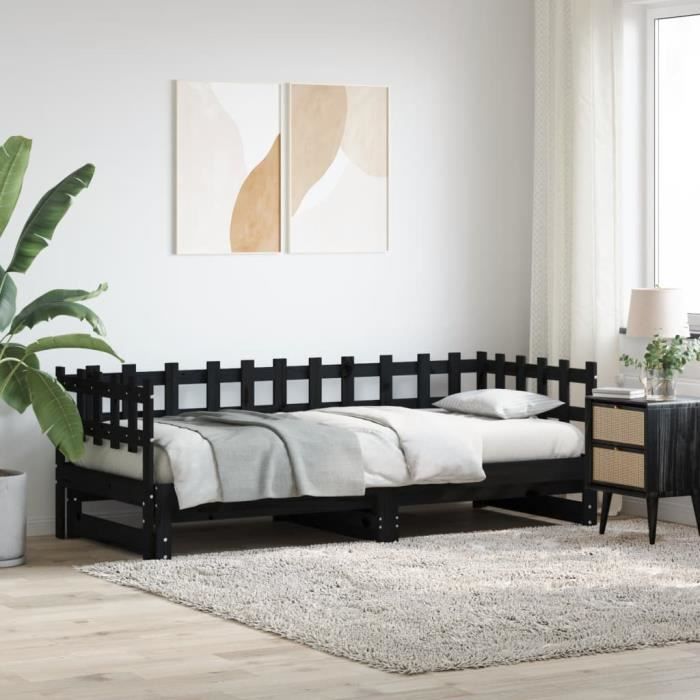 VidaXL Lit coulissant Noir 2x(80x200) cm Bois de pin massif 840387