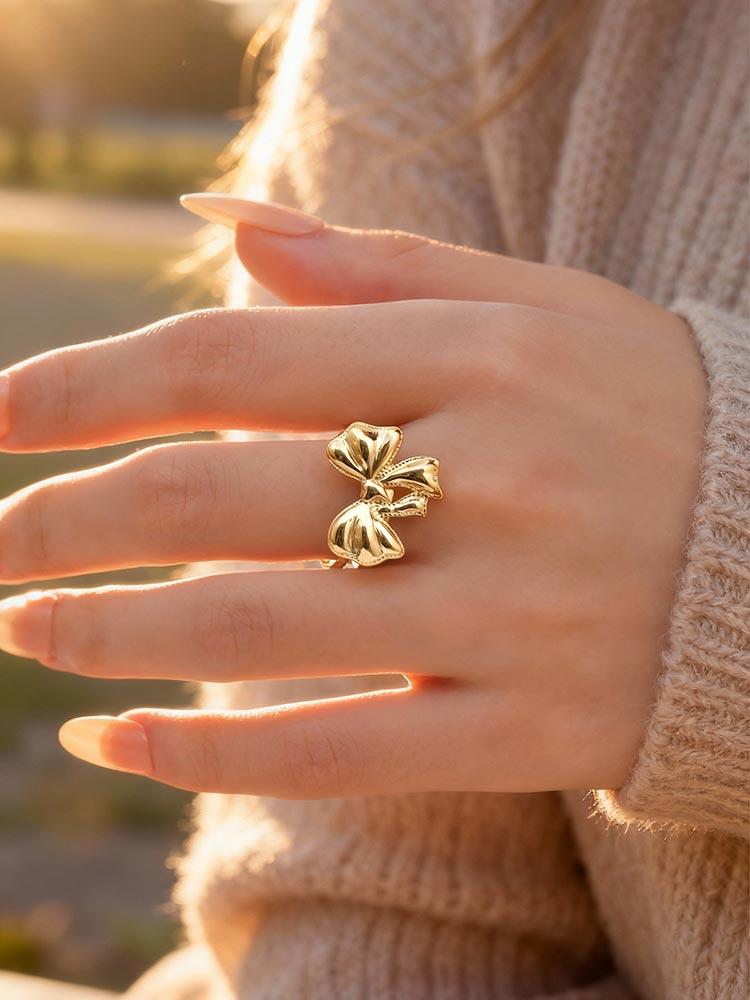 Adjustable Bowknot Ring for Women Two Butterfly Stainless Steel Bow Rings Classic Jewelry Gifts