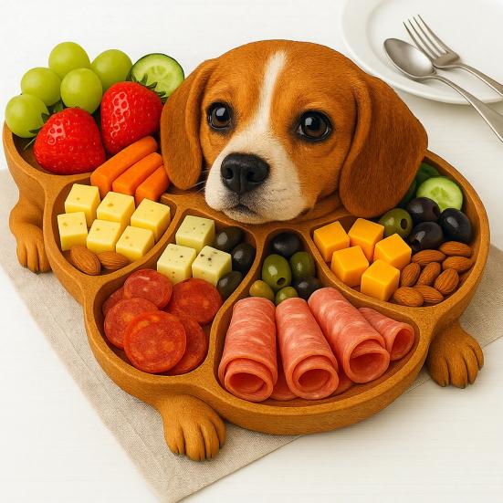 Wooden Serving Tray with Multiple Compartments Rustic Dog Shape Cheese Meat Fruit Snack Board for Parties Family Dinners Farmhouse Decor Gift