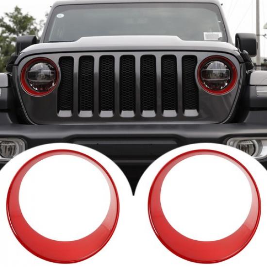 Headlight Lamp Decor Cover Trim Bezel for 18+ Jeep Wrangler JL Sport/Sport S Red